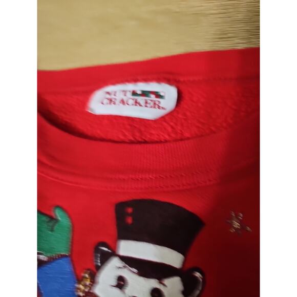 Vtg Christmas Crewneck Nutcracker Red Sweatshirt M Snowman Checks - Picture 5 of 6